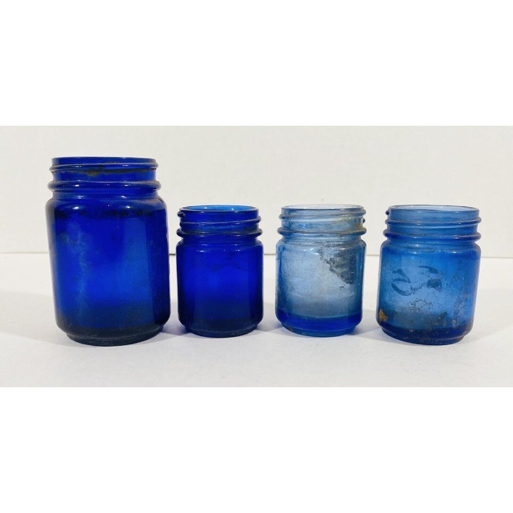 Antique Cobalt Blue Glass Vicks Vaporub Bottles Medicine Raised Letters USA